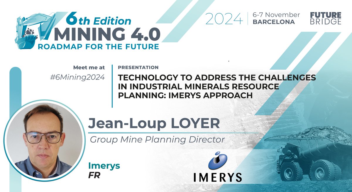 Future Bridge Events (@future__bridge) on Twitter photo At the 6th Mining 4.0 Summit in Barcelona, Mark Scrutton, Group Mine Planning Director at <a href="/Imerys/">sudhanshu singh</a>, will present on how technology tackles industrial minerals resource planning challenges. Join us on November 6-7, 2024.
🔗 lnkd.in/eKqY3UsV
#MiningInnovation At the 6th Mining 4.0 Summit in Barcelona, Mark Scrutton, Group Mine Planning Director at <a href="/Imerys/">sudhanshu singh</a>, will present on how technology tackles industrial minerals resource planning challenges. Join us on November 6-7, 2024.
🔗 lnkd.in/eKqY3UsV
#MiningInnovation