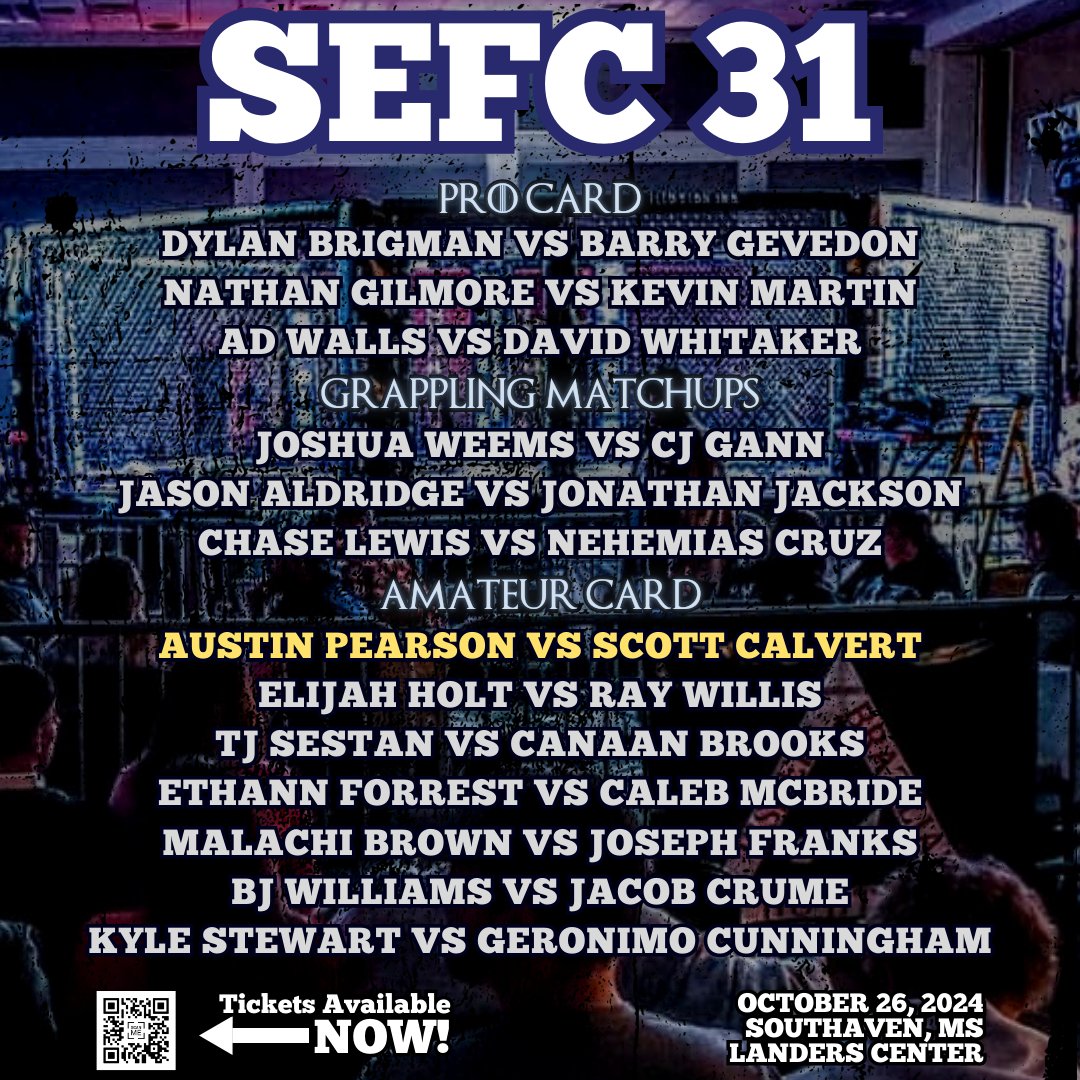 OddSmokerSteve's tweet photo. SEFC 31 Grappling Matches + Lineup

Joshua Weems vs CJ Gann
Jason Aldridge vs Jonathan Jackson
Chase Lewis vs Nehemias Cruz

Come out and have some fun on Oct 26th in Southaven, MS! 

Also be sure to give my friends at @SEFCShotgunEnt a follow, they're new over here and follow back!

#SEFC31 #SEFC #MMATwitter #BBJ