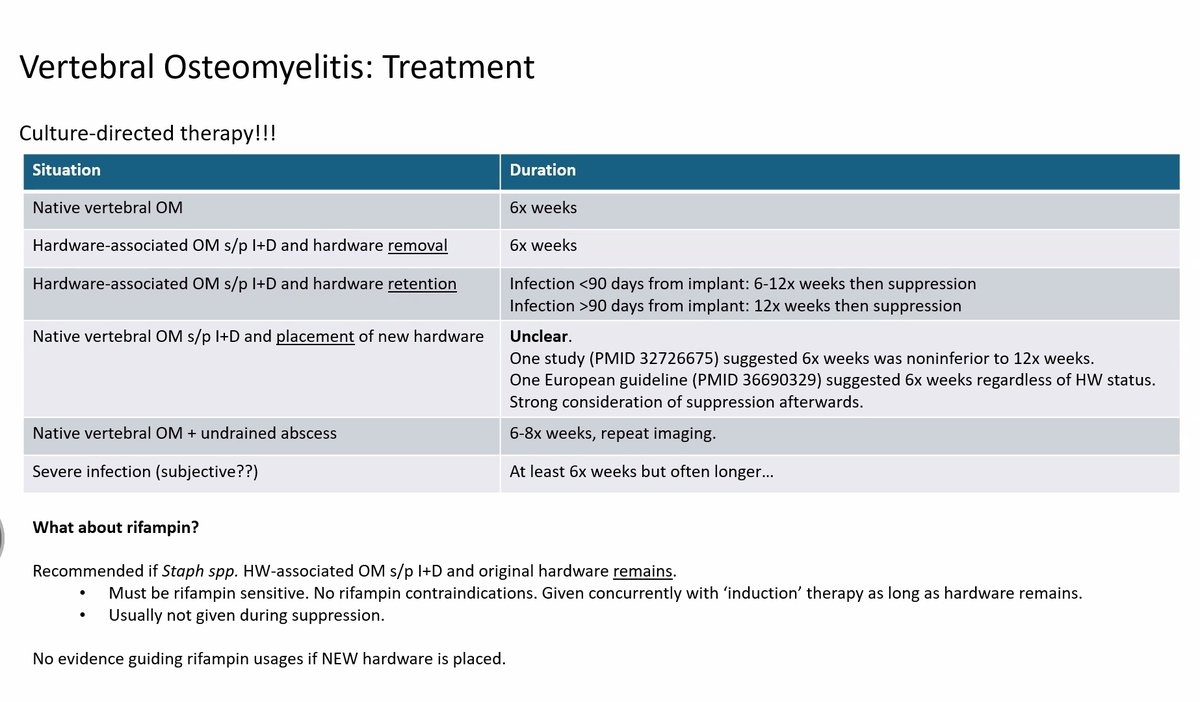 A big thank you to one of our new Surgical ID faculty Dr. Chen for an amazing talk on treating osteomyelitis at our core conference! A great summary of a complex and difficult-to-treat infection. #meded #MedTwitter #infectiousdisease