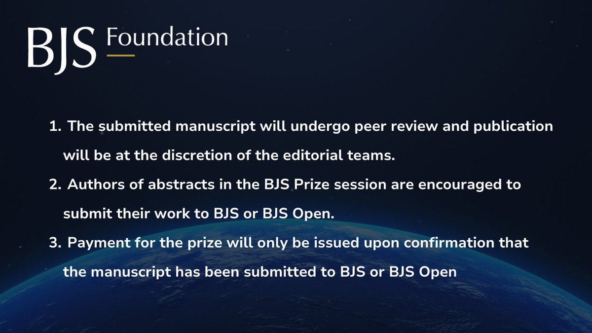 BJSAcademy's tweet photo. 🎓 Funding available to support educational activities within your organisation!
Apply now to host a #BJSPrize at your annual meeting and award a monetary prize for the best paper🏆
Deadline: 1 November 2024! ⏳
A great way to recognise academic excellence!🌍
#FundingOpportunity #EducationSupport #LeadingSurgicalEducation
@BJSurgery @BjsOpen @young_bjs