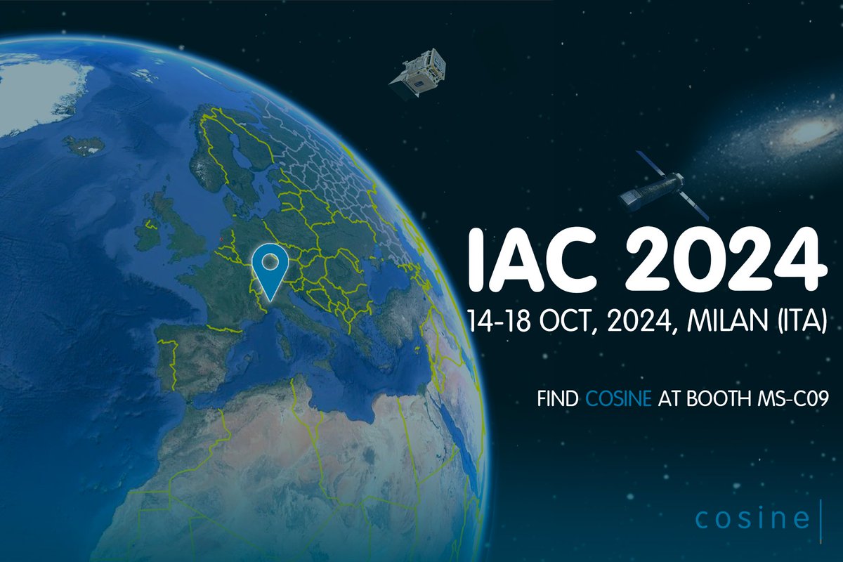 cosine will participate in the <a href="/IAC2024/">IAC 2024</a> from 14 to 18 October 2024 in Milan, Italy! 🇮🇹 Find out where to meet us and see our latest innovations 👇

🔗cosine.nl/cosine-at-iac-…

#RemoteSensing #EarthObservation #TSCOUT #HyperScout #Hyperspectral