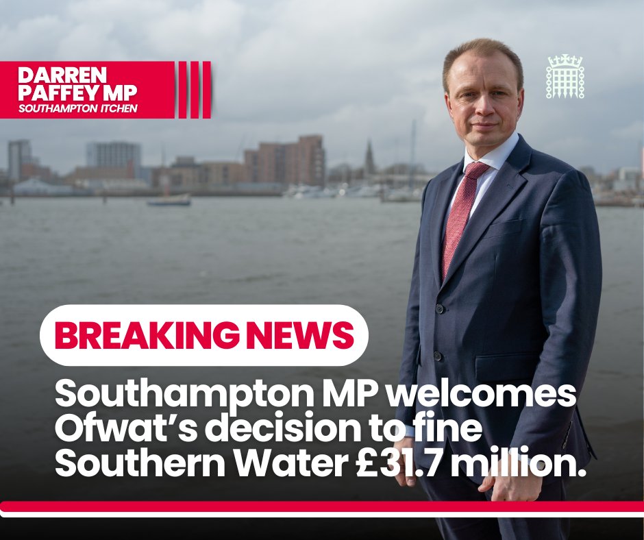 darrenpaffey's tweet photo. I welcome Ofwat's decision to fine Southern Water. I am working hard with the Government to stop this scandal.

Read more and back my campaign here 👇 
https://t.co/2L1HjPkp3h https://t.co/3FhjljC9Gv