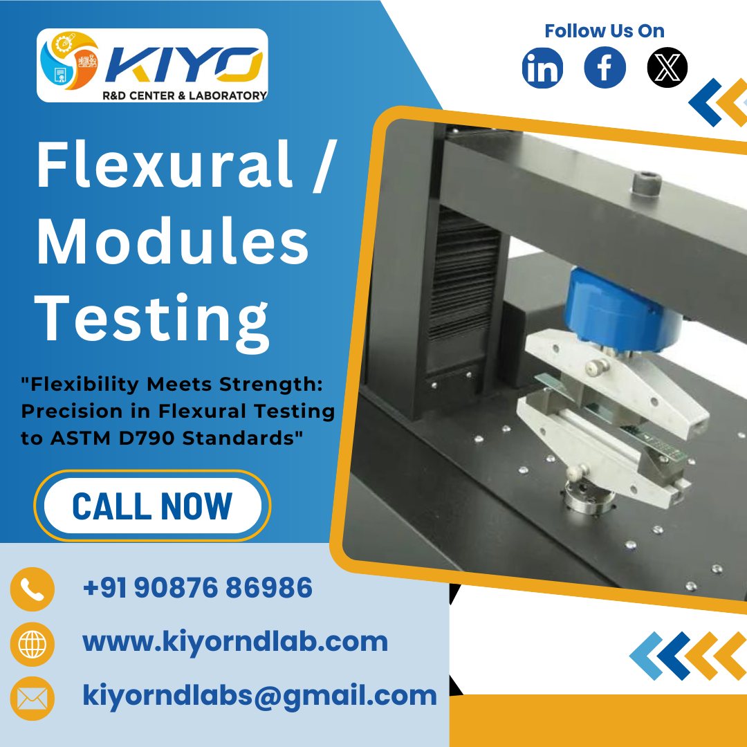 Kiyorndlab's tweet image. 🔬 Precision in Performance: Flexural/Modulus Testing as per ASTM D790 🔬
At Kiyo R&amp;amp;D Center &amp;amp; Laboratory, we specialize in flexural testing to assess the bending properties of plastics and polymers. Utilizing ASTM D790 standards, 
#FlexuralTesting #ASTMD790 #MaterialScience
