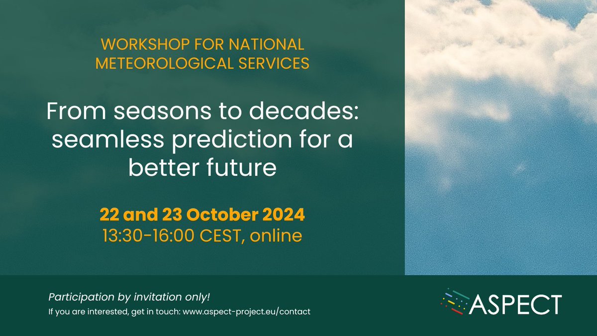 ⚠️Do you work at a national meteorological service or similar center?

Join our WORKSHOP that explores new forecasting horizons &amp; added value of initialisation in climate predictions, and shares insights from ASPECT project. 

Invitation only. Contact us: aspect-project.eu/contact/