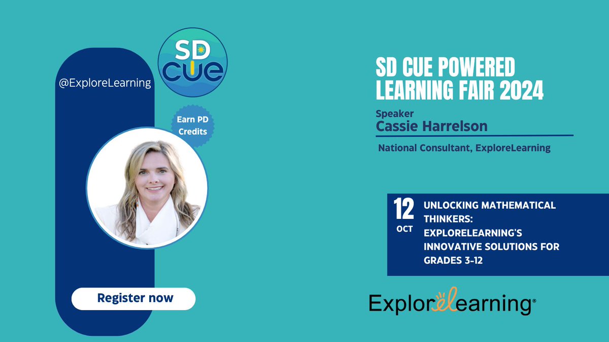 SanDiego_CUE's tweet image. Cassie Harrelson, a National Consultant from @ExploreLearning is speaking about AI and Mathematics at the #SDCUE PL Fair! @CUEinc Check out Cassie’s session and many others at sdcueplf2024.sched.com