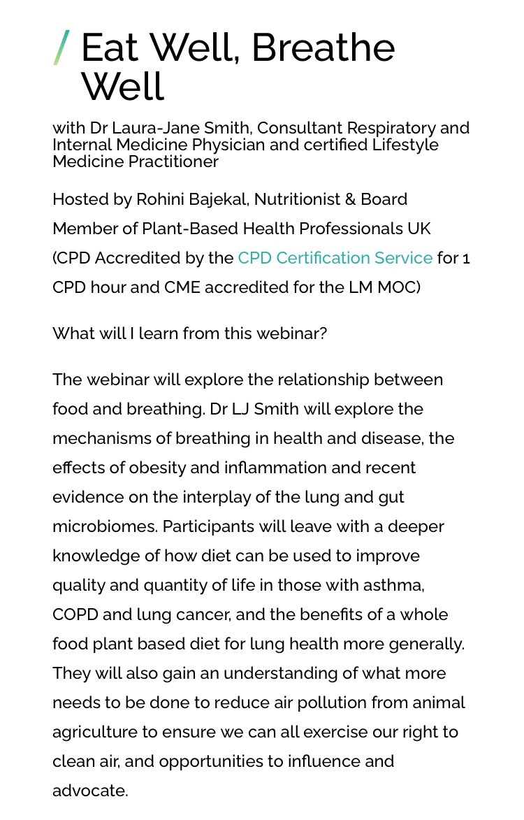 On 5th Dec I’ll be giving a webinar for <a href="/plantbasedhpuk/">Plant Based Health Professionals UK</a> “Eat Well Breathe Well” 🥑🌽🍠🫁 hosted by <a href="/rohinibajekal/">Rohini Bajekal</a> - more info here:  plantbasedhealthprofessionals.com/eat-well-breat…  🚨Register now! 🚨