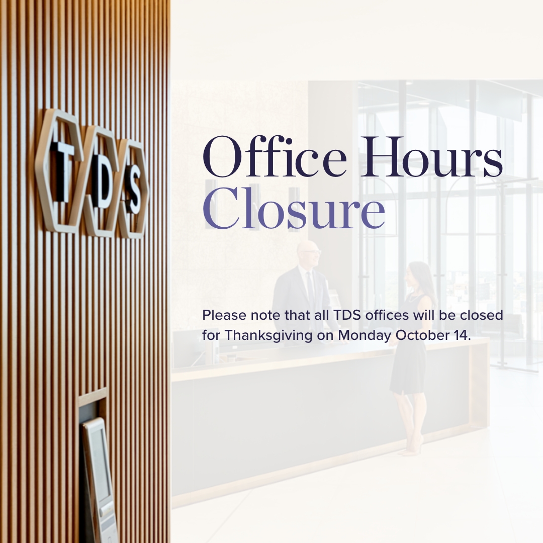 In observance of Thanksgiving, all our offices will be closed on Monday, October 14, and will reopen on Tuesday, October 15. 

We wish everyone celebrating a very Happy Thanksgiving.

#TDSLaw #Winnipeg