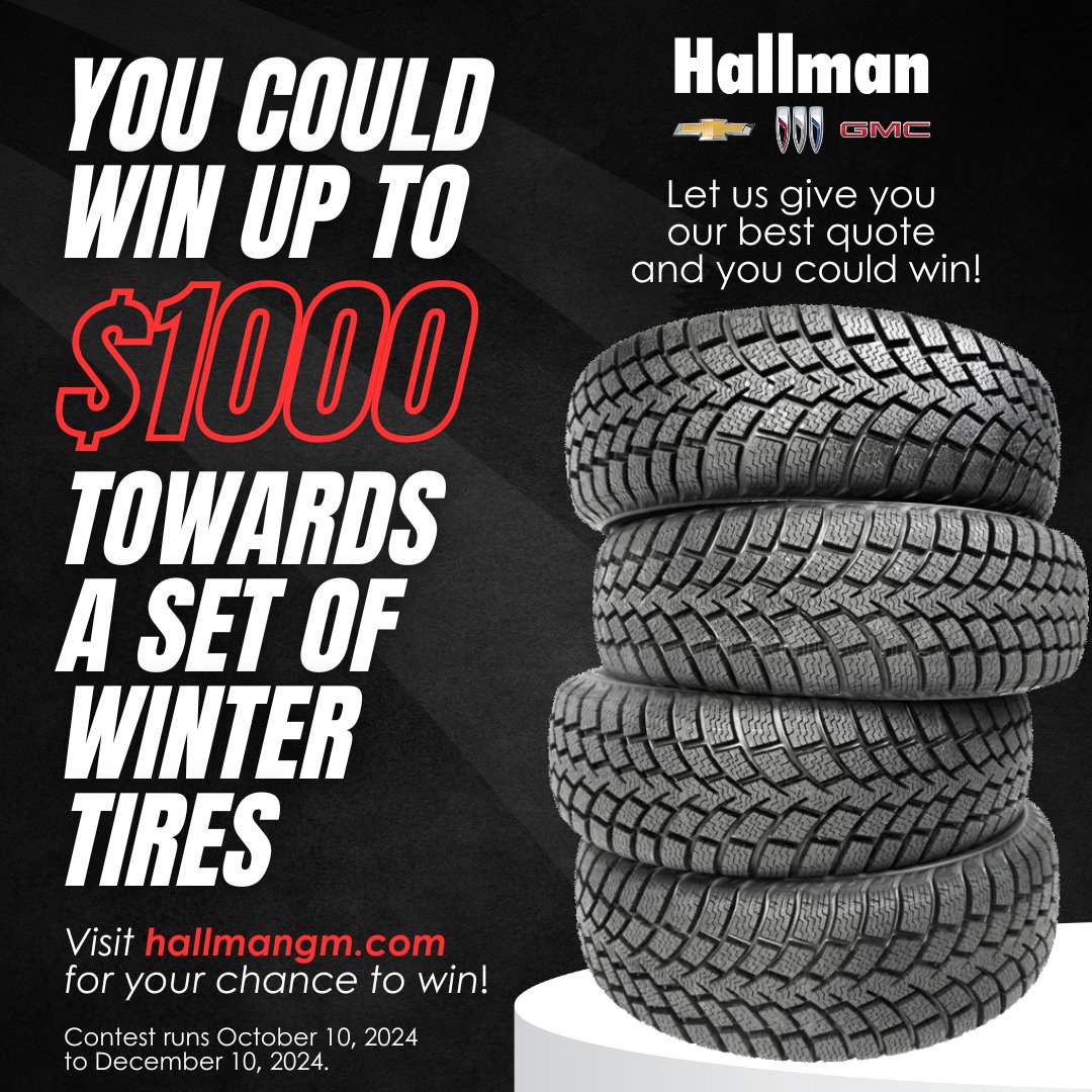 Is your vehicle ready for winter? Enter now for a chance to win up to $1000 towards a set of 4 winter tires from Hallman GM! Visit zurl.co/AU9f  and request a quote today! #WinterReady