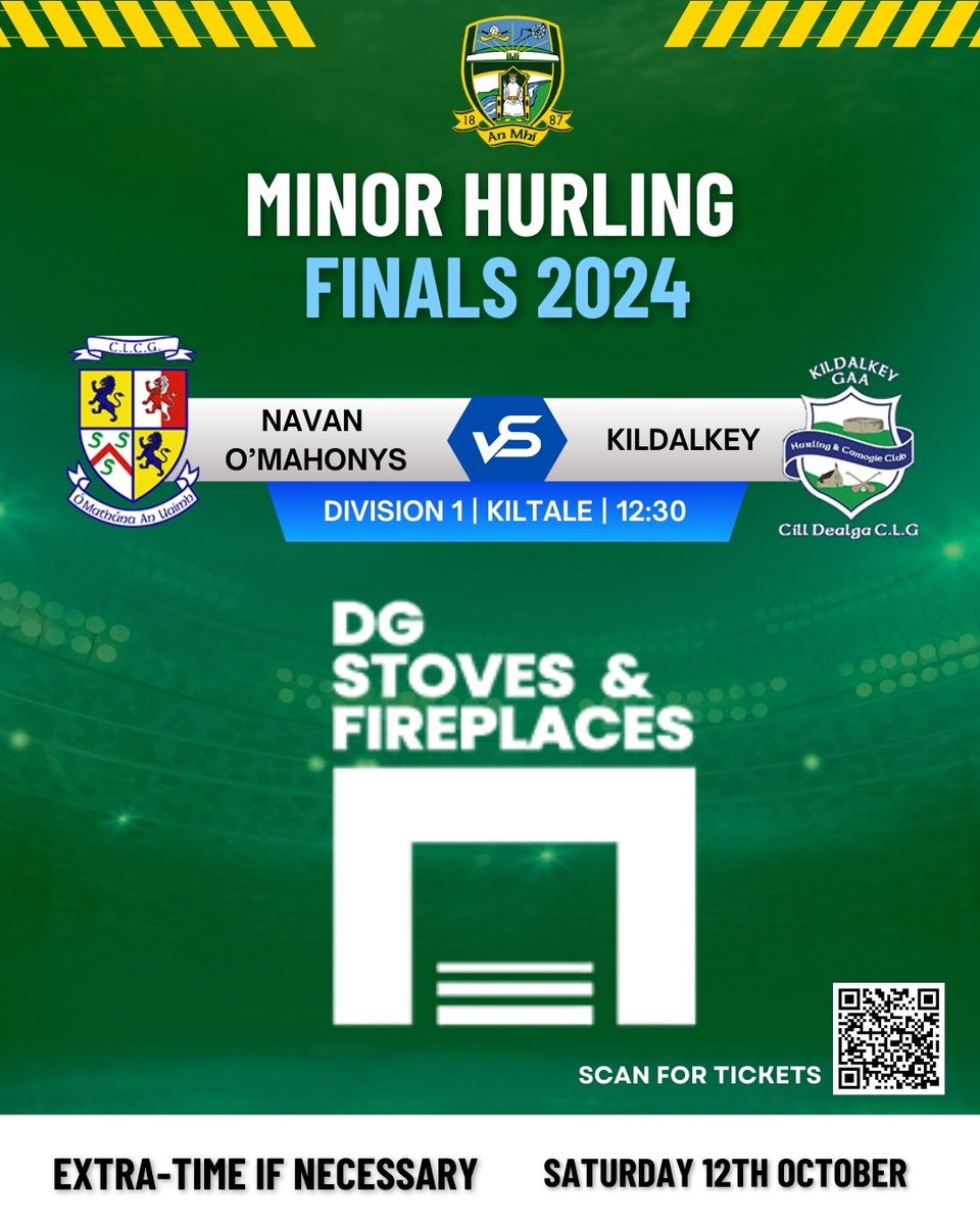 Meath GAA (@meathgaa) on Twitter photo The DG Stoves & Fireplaces Minor Hurling Championship Division 1 Final takes place tomorrow (Saturday) and it sees a novel pairing at the grade as <a href="/NavanOMahonys/">Navan O'Mahonys</a> take on <a href="/KildalkeyHCC/">Kildalkey Hurling and Camogie Club</a>.
Throw in is at 12:30.
🎟️’s: universe.com/users/meath-ga…
#DGStovesFireplacesMHC #MeathMHC The DG Stoves & Fireplaces Minor Hurling Championship Division 1 Final takes place tomorrow (Saturday) and it sees a novel pairing at the grade as <a href="/NavanOMahonys/">Navan O'Mahonys</a> take on <a href="/KildalkeyHCC/">Kildalkey Hurling and Camogie Club</a>.
Throw in is at 12:30.
🎟️’s: universe.com/users/meath-ga…
#DGStovesFireplacesMHC #MeathMHC