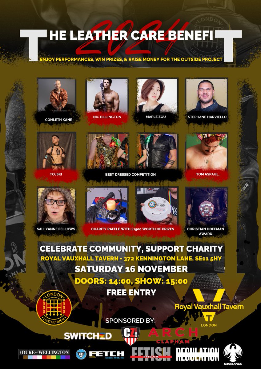 LondonLeatherMen (@ldnleather) on Twitter photo This week's spotlight event is our main event, The Leather Care Benefit 2024!
We've kept the details under wraps so far, but we are now happy to reveal all the details - one by one. First of all - our snazzy poster giving you an overview, as designed by <a href="/QuincyYoungXXX/">Quincy Young</a> ☺️ This week's spotlight event is our main event, The Leather Care Benefit 2024!
We've kept the details under wraps so far, but we are now happy to reveal all the details - one by one. First of all - our snazzy poster giving you an overview, as designed by <a href="/QuincyYoungXXX/">Quincy Young</a> ☺️