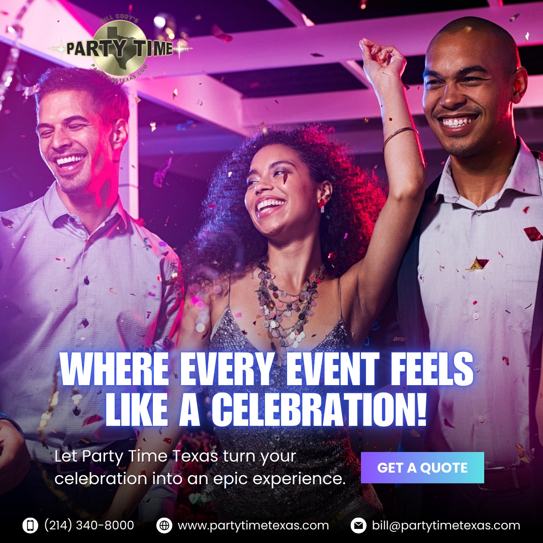 DJBillCody's tweet photo. 🥳 Transform your ordinary event into an unforgettable bash with Party Time Texas! 

From weddings to birthdays, we bring the magic to make every moment feel like a celebration! 

🌐 https://t.co/TBovjIMFYV
📞 214-340-8000
📧 bill@partytimetexas.com

#BillCodysPartyTimeTexas https://t.co/aHdST3bYec