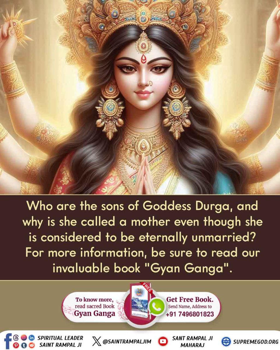 SatKabirVachan's tweet photo. #सत_कबीर_वचन
जब ब्रह्मा जी ने वेदों को पढ़ा तो बह्मा जी माता दुर्गा जी से पूछते हैं कि हे माते वेद‌ परमेश्वर कृत हैं, मैंने वेदों में पढ़ा है कि कोई और परम शक्ति है।
उस परम ���क्ति के बारे में जानें 👇🏼
Watch Sant RampalJi YouTube
#दुर्गाअष्टमी_नवमी_खासजानकारी https://t.co/uXTLHFnn75