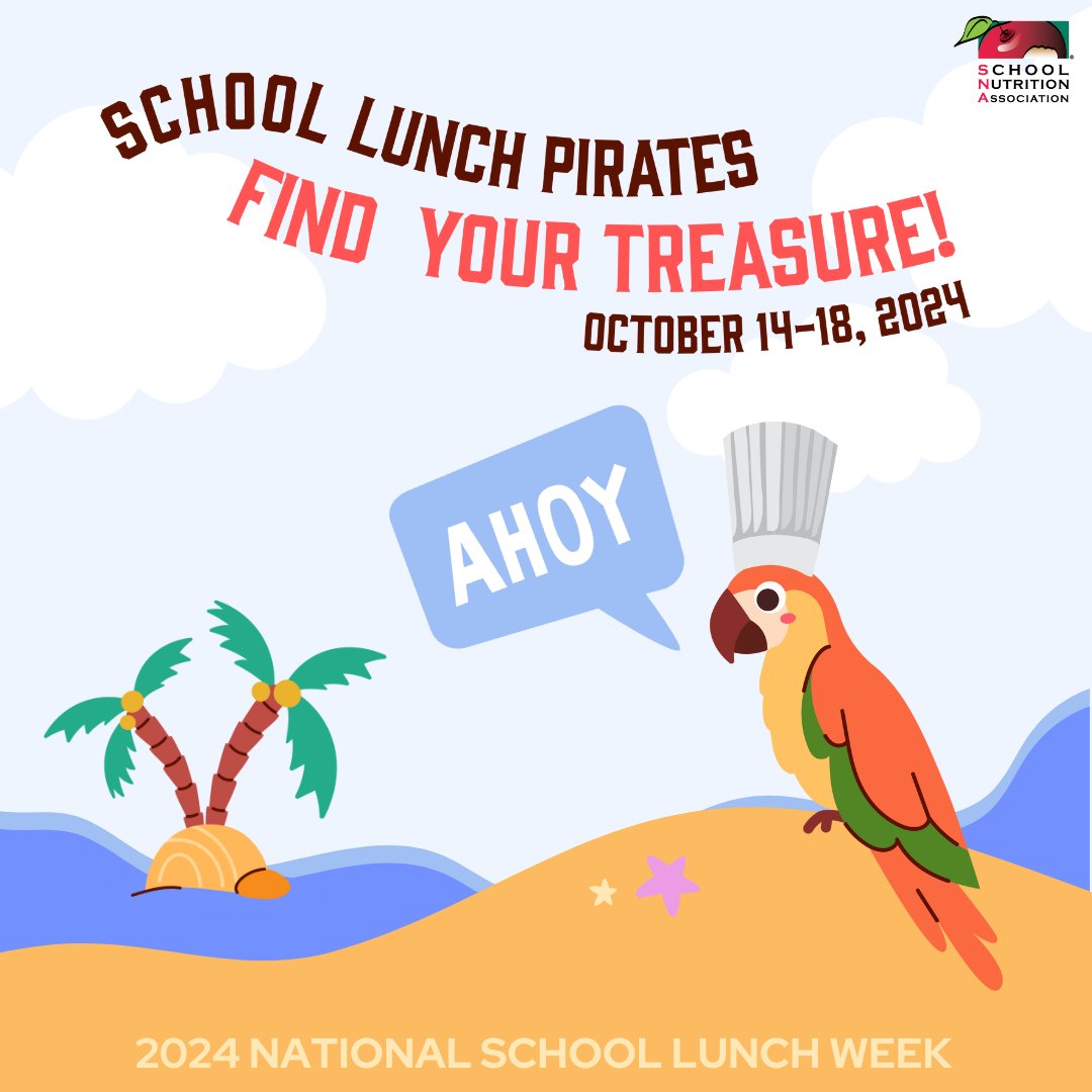 Ahoy, mateys! Only a few days until National School Lunch Week kicks off! Time to get ready for a week full of treasure hunts and tasty meals. 🌟🍎 #SchoolLunchPirates #NSLW24