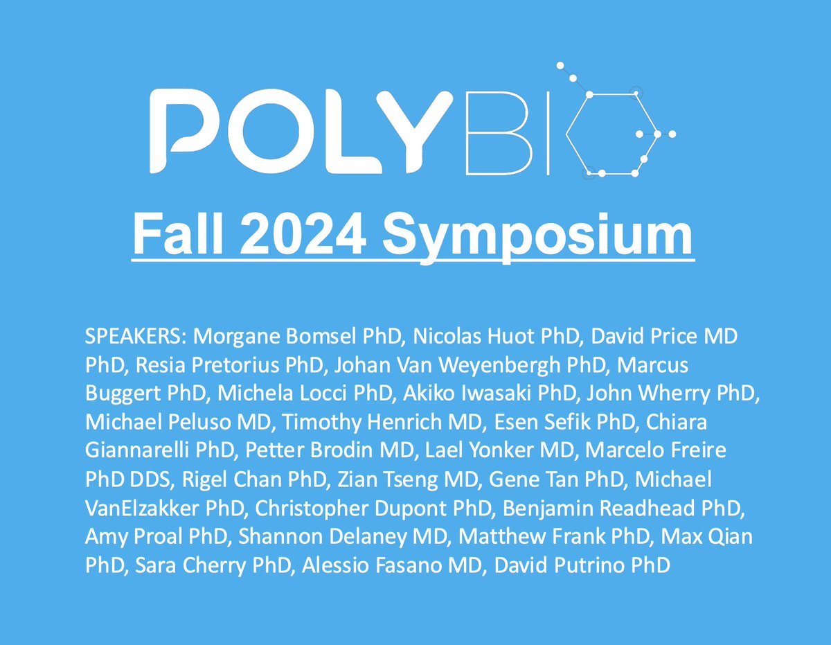 Excited to announce the PolyBio Fall Symposium. It will take place Friday November 8th from 11 am - 5 pm ET.

Join to hear PolyBio-supported investigators give short updates on their projects.

Register here: 
us02web.zoom.us/webinar/regist…