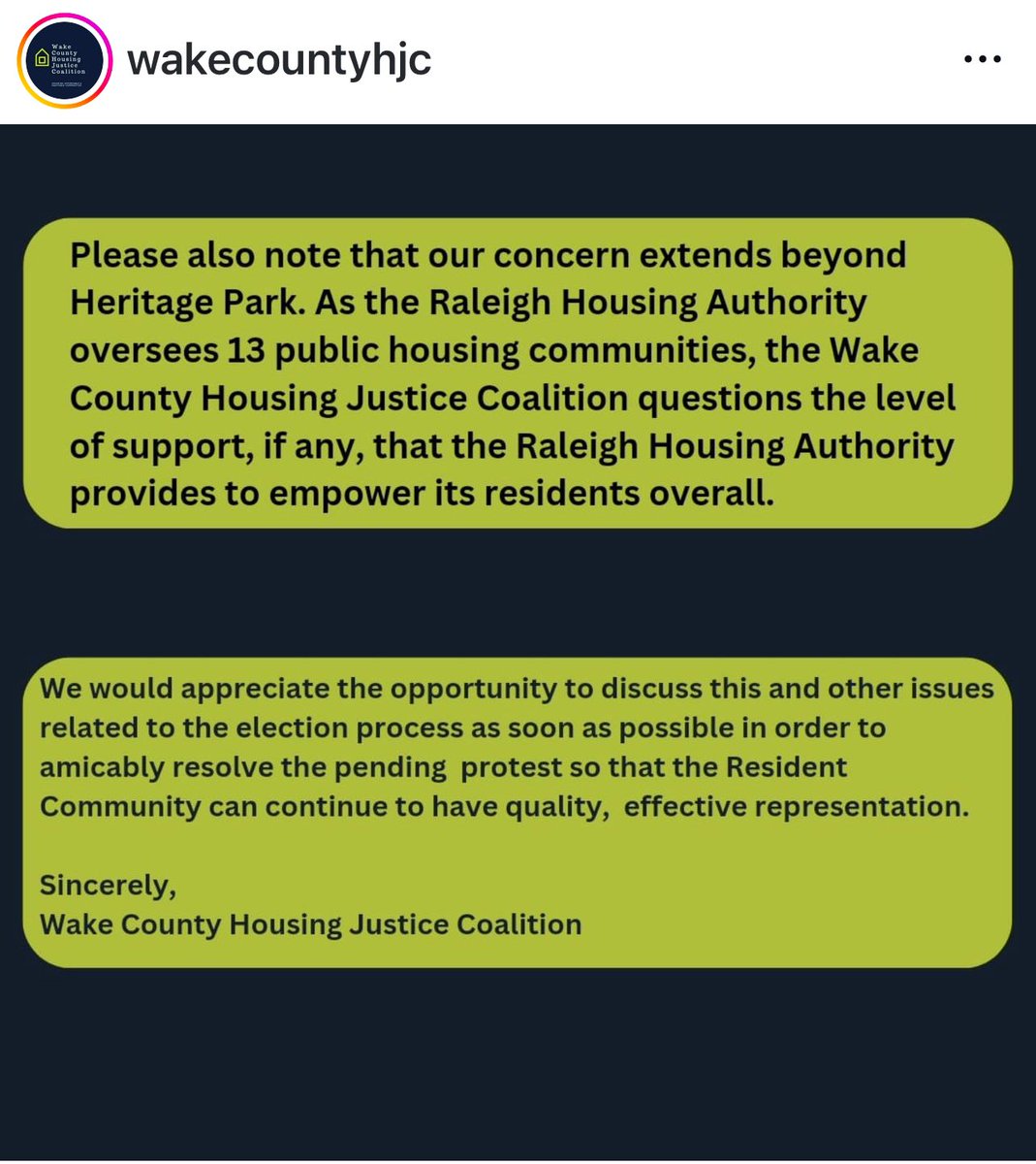 <a href="/HousingWake/">Wake County Housing Justice Coalition</a> is rightfully protesting the <a href="/Raleigh_Housing/">Raleigh Housing Authority</a> ‘s alleged interference in a duly elected Tenant Resident Council. I am only using the word “alleged” because I’m a lawyer and because I’m still waiting to hear a response from the housing authority’s lawyer regarding