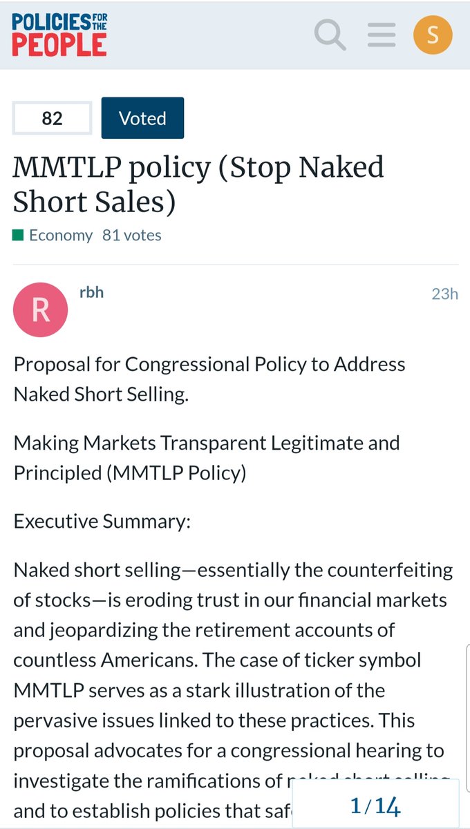 I VOTED
Let's help our #MMTLP Family.
This will help all tickers.
forum.policiesforpeople.com/t/mmtlp-policy…