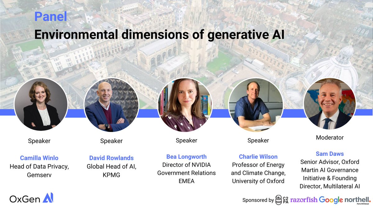 Oxford Generative AI Summit (@oxgenai) on Twitter photo Join us at the <a href="/OxGenAI/">Oxford Generative AI Summit</a> Summit for a panel on the Environmental Dimensions of Generative AI.
Experts in industry, academia, and policy will grapple with environmental and sustainability challenges posed by generative AI and large-scale AI adoption, as well as strategies for Join us at the <a href="/OxGenAI/">Oxford Generative AI Summit</a> Summit for a panel on the Environmental Dimensions of Generative AI.
Experts in industry, academia, and policy will grapple with environmental and sustainability challenges posed by generative AI and large-scale AI adoption, as well as strategies for