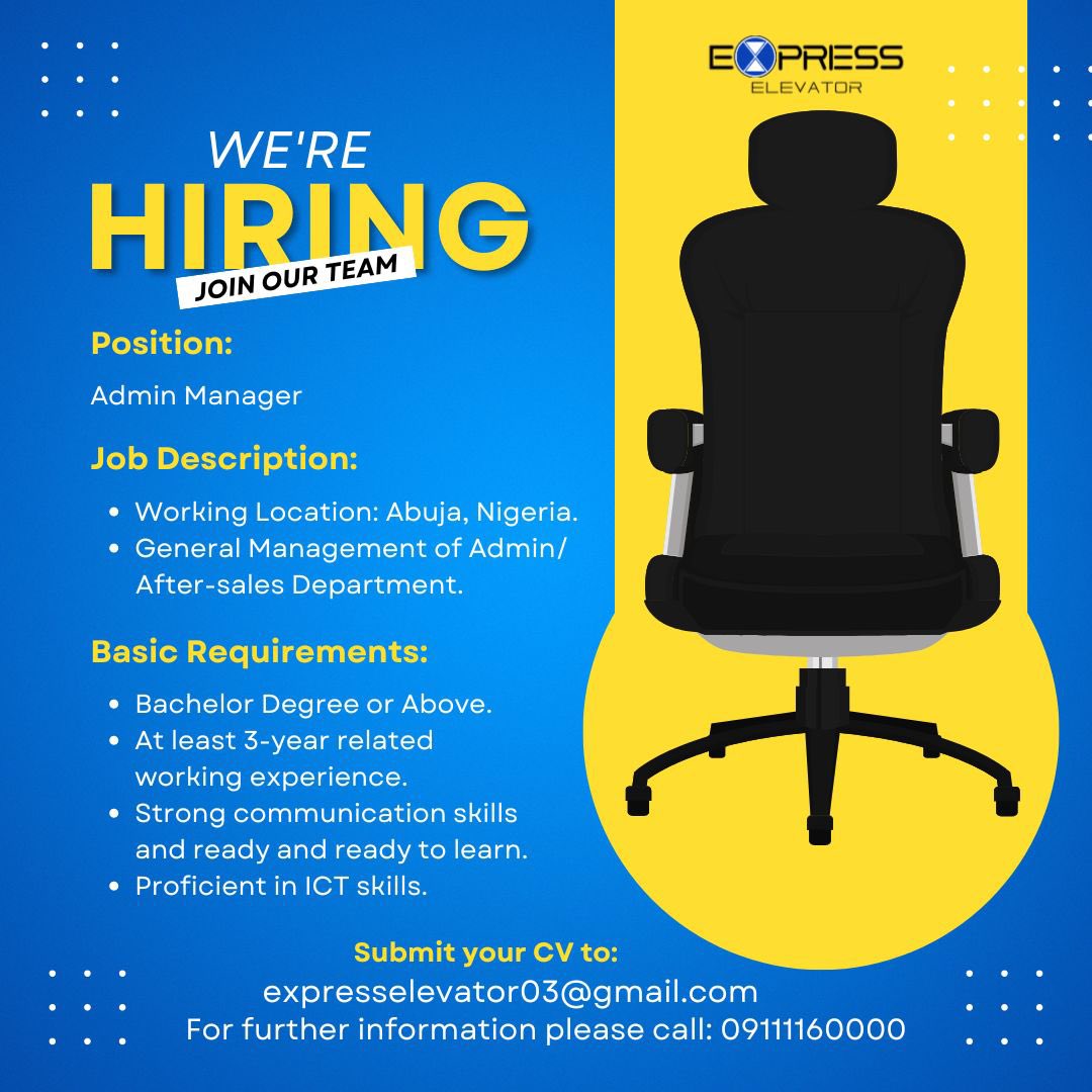 Exp_elevator's tweet image. We&apos;re hiring for Admin Manager, Installation &amp;amp; After-sales Engineering Supervisor, and Marketing roles (Full-time &amp;amp; Part-time). Join the Express Elevator team and help us deliver excellence!

#ExpressElevator #NowHiring #JobOpportunities #JoinOurTeam