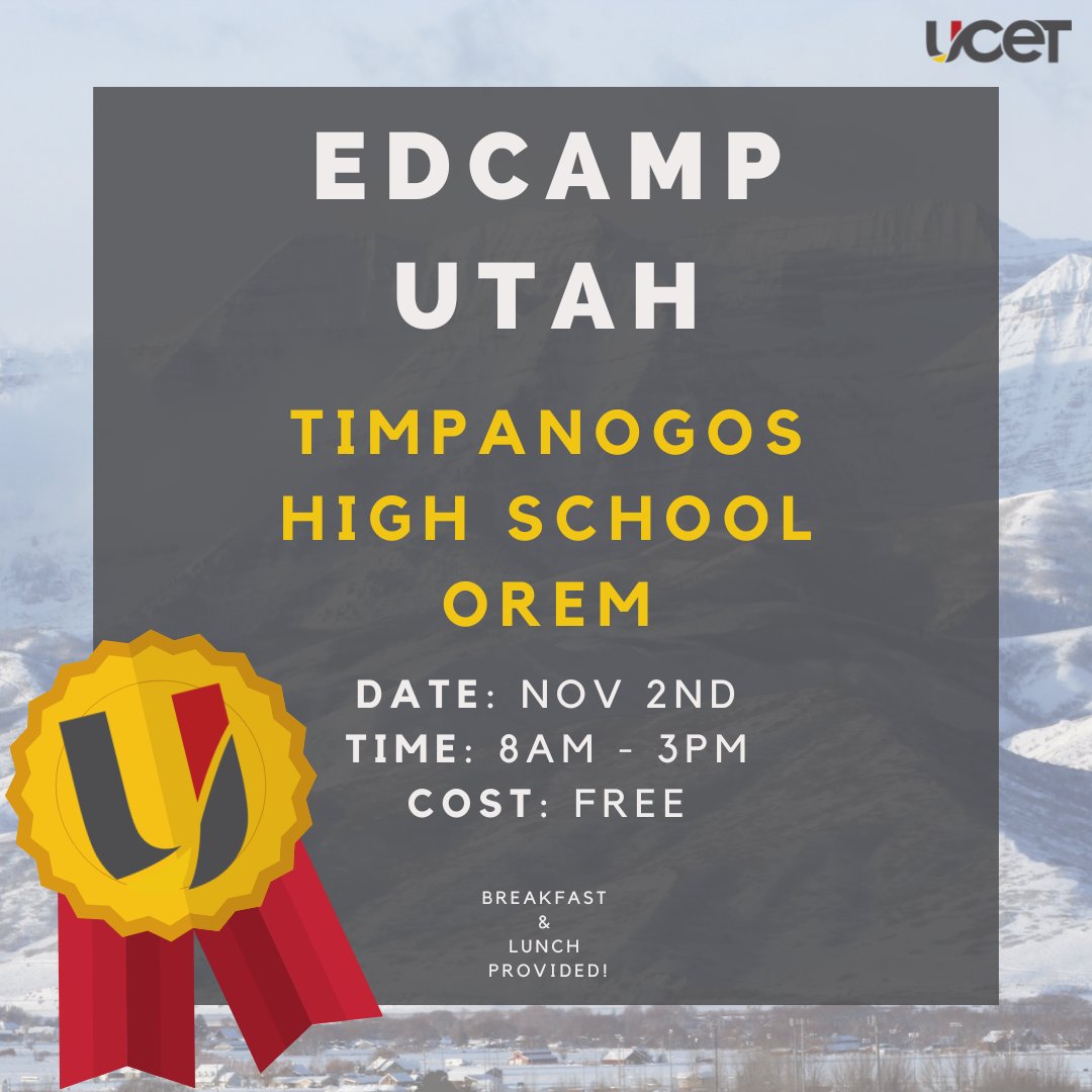 Join us for Edcamp Utah! 📚✨ Connect, learn, and grow with fellow educators on Nov 2nd at Timpanogos High. Register now: edcamputah2024.sched.com

#EdcampUtah #uted #UCET #edtech #teachertips #TeachingwithTechnology #AuthenticIntelligence #AIinEducation #UCET25 #UCET2025
