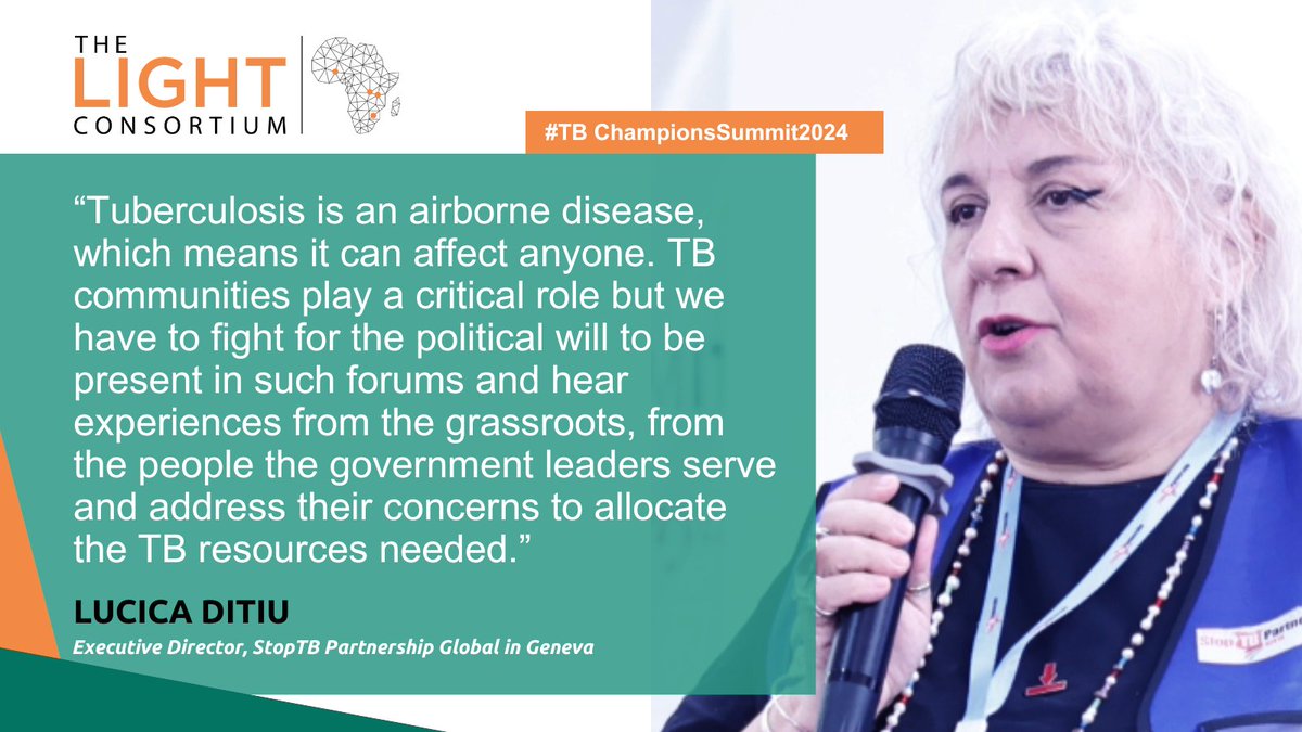 The LIGHT Consortium (@lightontb) on Twitter photo #TBChampionsSummit2024
<a href="/LucicaDitiu/">Lucica Ditiu</a>, ED of <a href="/StopTB/">Stop TB Partnership</a> called on leaders to be more responsive and present in TB forums, and to allocate more funding to #TB programmes.
#LIGHTonTB
#EmpowerTBChampions
#YesWeCanEndTB
<a href="/FCDOResearch/">FCDO Research, Science and Technology</a>
<a href="/EliyaZulu/">Eliya Zulu</a>
<a href="/rachaelthom7/">rachael thomson</a> #TBChampionsSummit2024
<a href="/LucicaDitiu/">Lucica Ditiu</a>, ED of <a href="/StopTB/">Stop TB Partnership</a> called on leaders to be more responsive and present in TB forums, and to allocate more funding to #TB programmes.
#LIGHTonTB
#EmpowerTBChampions
#YesWeCanEndTB
<a href="/FCDOResearch/">FCDO Research, Science and Technology</a>
<a href="/EliyaZulu/">Eliya Zulu</a>
<a href="/rachaelthom7/">rachael thomson</a>
