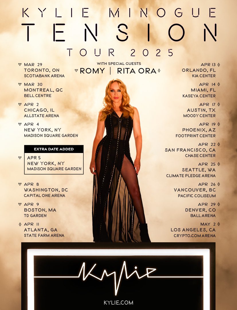 RitaOra's tweet photo. So happy to share that I get to tour with THE @kylieminogue in North America for the Tension Tour!!! We’re going to have so much funnn and I can’t wait to see your beautiful faces!!  
Tickets on sale now https://t.co/MfwQ5yKS1r https://t.co/FkuMeUnQgL