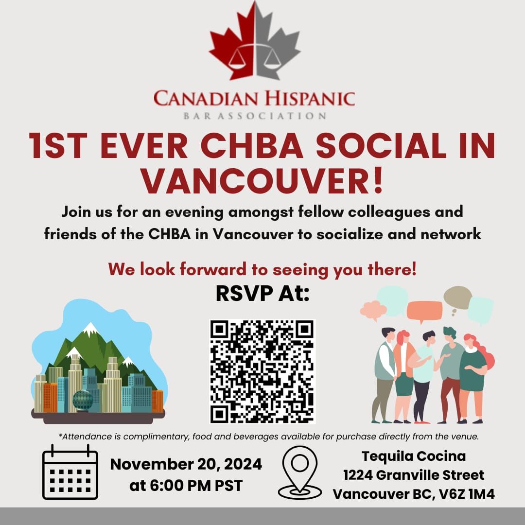 You're Invited - The CHBA's 1st Social in Vancouver on November 20, 2024!🎉

🔗LINK TO REGISTER: lnkd.in/dyPRzbXT 
📍Location: Tequila Cocina, 1224 Granville Street Vancouver, BC V6Z 1M4
⌚Time: 6:00 PM PST

#CHBA20