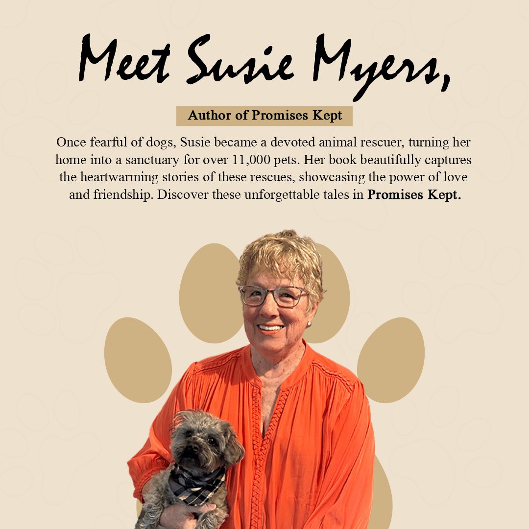 SamisArt's tweet photo. For 12 years, Susie Myers cared for nearly 11,000 homeless pets, keeping her promise to never give up on any of them. Now in her eighties, she shares their stories in Promises Kept to encourage others. Get your copy today from https://t.co/JqjwYnSwcN. https://t.co/IznPH0hMqS