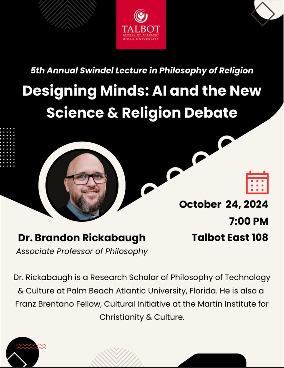 Brandon Rickabaugh (@brickabaugh) on Twitter photo I’ll be in California for a week giving talks. Here is one of the public talks. I’d love to see my CA friends. #AI #Consciousness #philosophyofmind #faithamdscience #faithandculture <a href="/biolau/">Biola University</a> I’ll be in California for a week giving talks. Here is one of the public talks. I’d love to see my CA friends. #AI #Consciousness #philosophyofmind #faithamdscience #faithandculture <a href="/biolau/">Biola University</a>