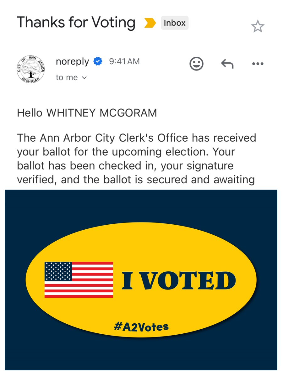 Whitney_McG's tweet image. I voted. Your turn! #A2Votes