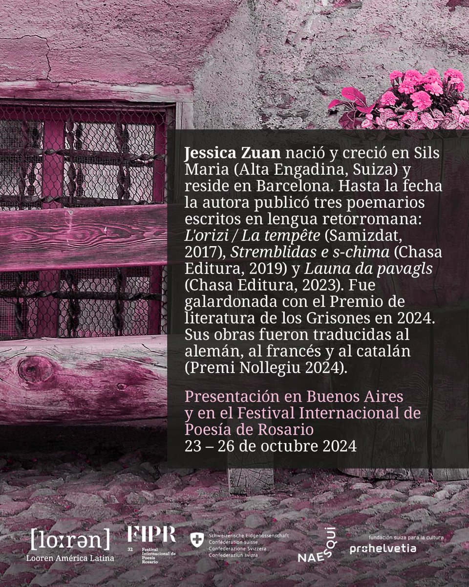 #Argentina ::: La poesía retorromana de Jessica Zuan
Escribe en lengua romanche y es una de las voces más representativas de la poesía suiza contemporánea. Jessica Zuan visita por primera vez la Argentina para participar del <a href="/FIPRosario/">Festival Internacional de Poesía de Rosario</a>. Antes, lee en Buenos Aires.