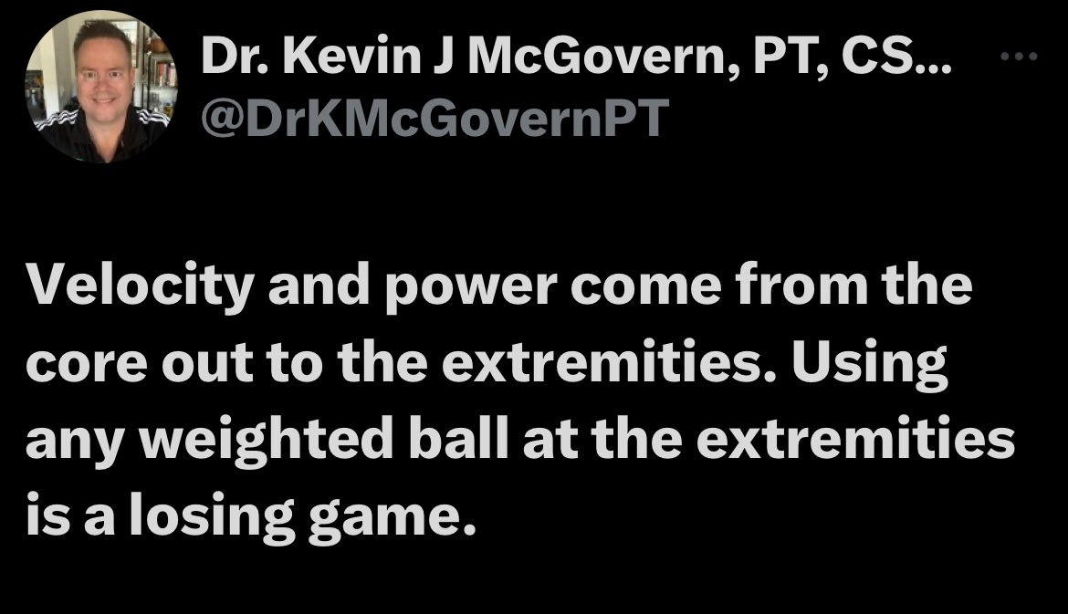 To all you Velocity coaches pushing weighted balls on kids and in return them having severe arm injuries at a young age you are the worst type of  crooks.  Whats the ROI?  A real PC will train them from the ground up. Repeatable, and fluid kinetic chain.  

Not artificial Velo