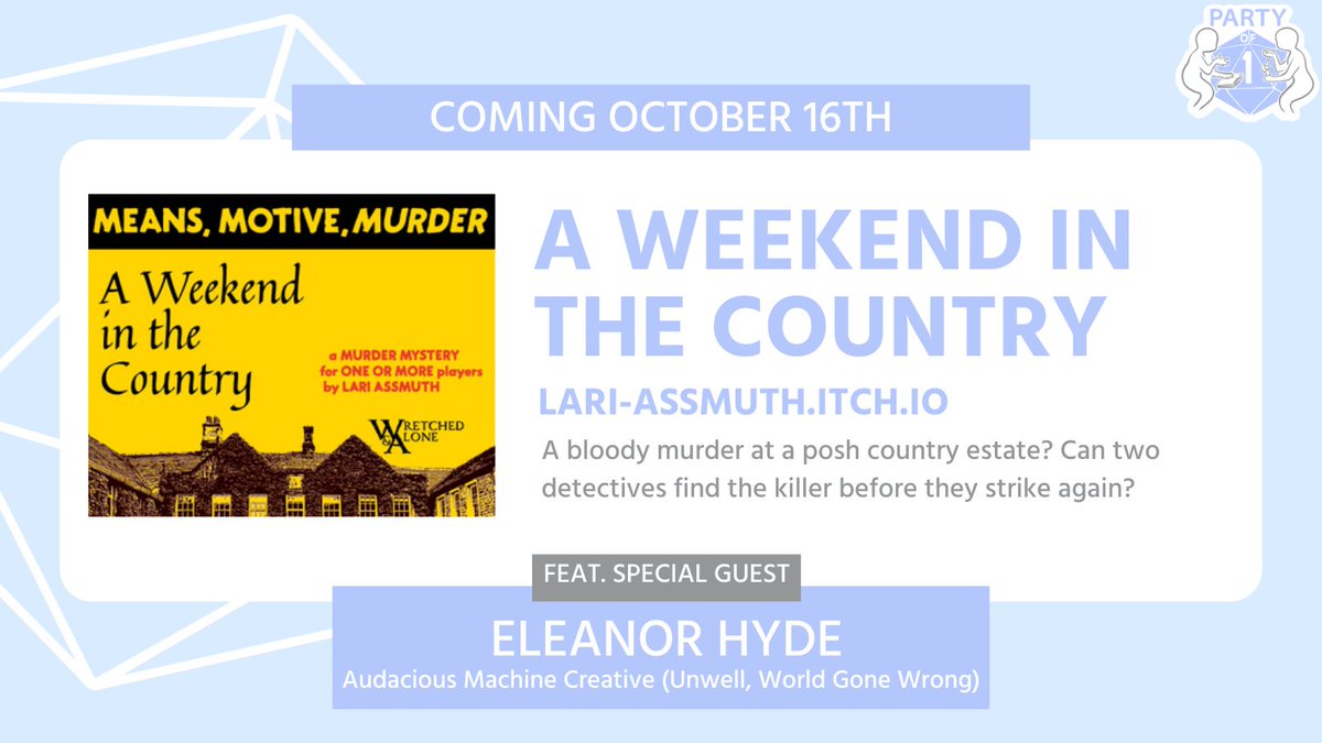 Then on Wednesday, <a href="/eleanorhyde/">Eleanor Hyde</a> and I come to face to face with... A MURDER!?!?! in @LariAssmuth's A WEEKEND IN THE COUNTRY!

You'll dig this episode if you like: Knives Out, Agatha Christie novels, classic cozy mysteries, MURDER(!?!?!)