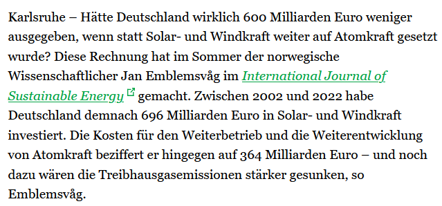 Moms4G's tweet photo. Die Energiewende hat den Steuerzahler trotzdem hunderte Milliarden Euro gekostet, die norwegische Studie rechnet ja nicht mal Netzausbau, Redispach, Ersatzkraftwere etc. dazu.
Kernkraftwerke hingegen refinanzieren sich selbst und liefern auch noch billigen Strom @fr https://t.co/eMrSr39R4B