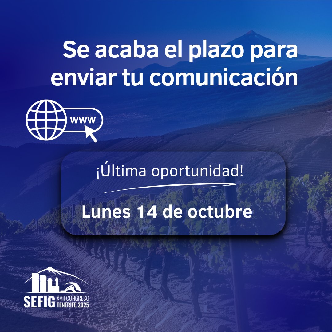 XVII Congreso SEFIG Tenerife 2025 (@sefigtenerife25) on Twitter photo ¡Última semana para presentar tu comunicación científica!
✅ Accede a nuestra web y sigue los pasos que te indicamos.
💻sefig25tenerife.es/envio-comunica…
<a href="/coflaspalmas/">COF Las Palmas</a>
<a href="/Cofares/">Cofares</a>
<a href="/Farmaceuticos_/">Consejo General Colegios Farmacéuticos</a>
<a href="/CinfaSalud/">Cinfa Salud</a>
#BIOSIGMA #SEFIGTenerife2025 ¡Última semana para presentar tu comunicación científica!
✅ Accede a nuestra web y sigue los pasos que te indicamos.
💻sefig25tenerife.es/envio-comunica…
<a href="/coflaspalmas/">COF Las Palmas</a>
<a href="/Cofares/">Cofares</a>
<a href="/Farmaceuticos_/">Consejo General Colegios Farmacéuticos</a>
<a href="/CinfaSalud/">Cinfa Salud</a>
#BIOSIGMA #SEFIGTenerife2025