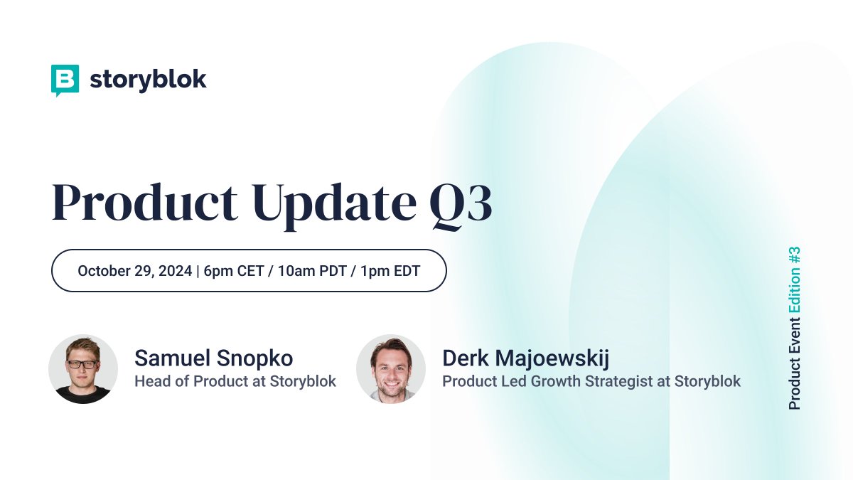 ChristinaAllDay's tweet image. Outdated content management tech is a headache for marketers and developers—slow workflows, constant updates, and inefficiency everywhere. 

@Storyblok is gets rid of that headache. Join on Oct. 29 to hear more.

Register: okt.to/NLWKXi

#CMS #ComposableArchitecture
