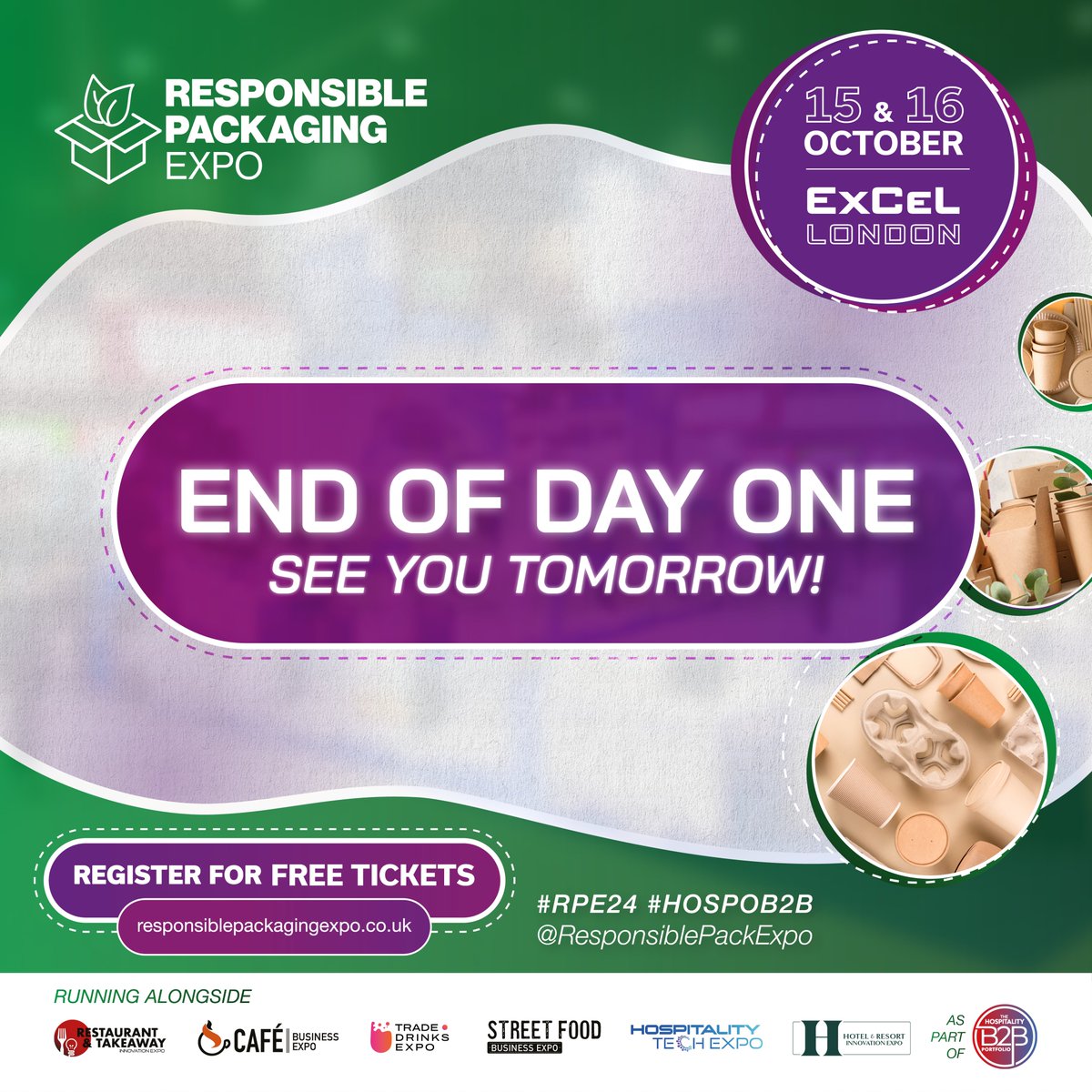 🎉That’s a wrap for Day 1! 🎉

What an incredible first day at the Responsible Packaging Expo 2024! ✨From insightful speaker sessions by industry leaders to innovative packaging solutions, today was packaged with everything!
See you tomorrow !

#RPE24 #HOSPOB2B #ExCeLLondon