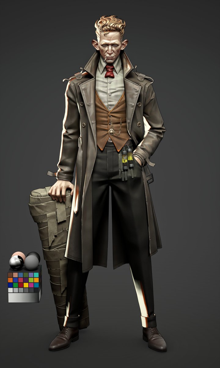 some look dev r&amp;d by my teammate
We are trying to make him look good in UE with more stylize hand drawn approach