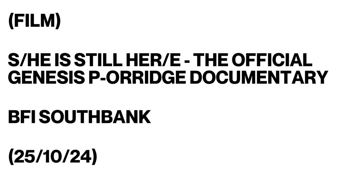 At the end of the month, <a href="/docnrollfest/">Doc'n Roll Films</a> will host a Q&amp;A with director David Charles Rodrigues following the London premiere screening of his film S/HE IS STILL HER/E - THE OFFICIAL GENESIS P-ORRIDGE DOCUMENTARY at <a href="/BFI/">BFI</a>.  

Find out more: bit.ly/3BPSP93