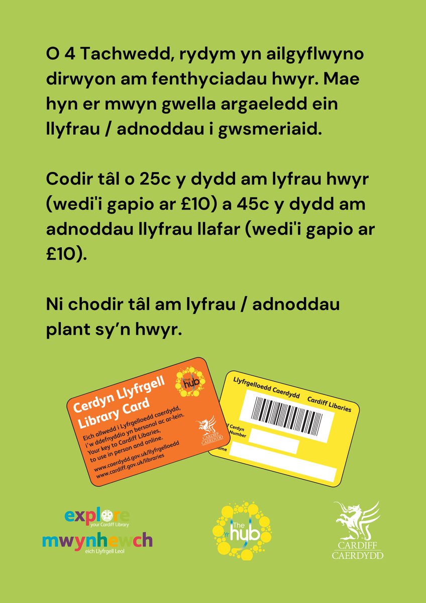 O 4 Tachwedd, rydym yn ailgyflwyno dirwyon am fenthyciadau hwyr. 
---
From November 4, we're reintroducing fines for overdue loans.