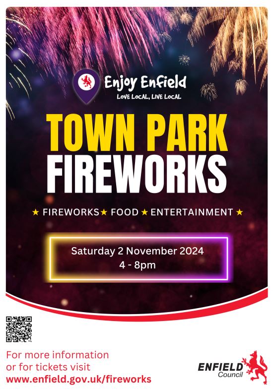 🎆 Join us for the Enfield Town Park Fireworks! 🎆

Get ready for a spectacular evening at Enfield Town Park on Saturday, November 2, 2024, from 4 PM to 8 PM. Enjoy a dazzling fireworks display, delicious food stalls, and fun activities for the whole family.

📅 Date: November 2,