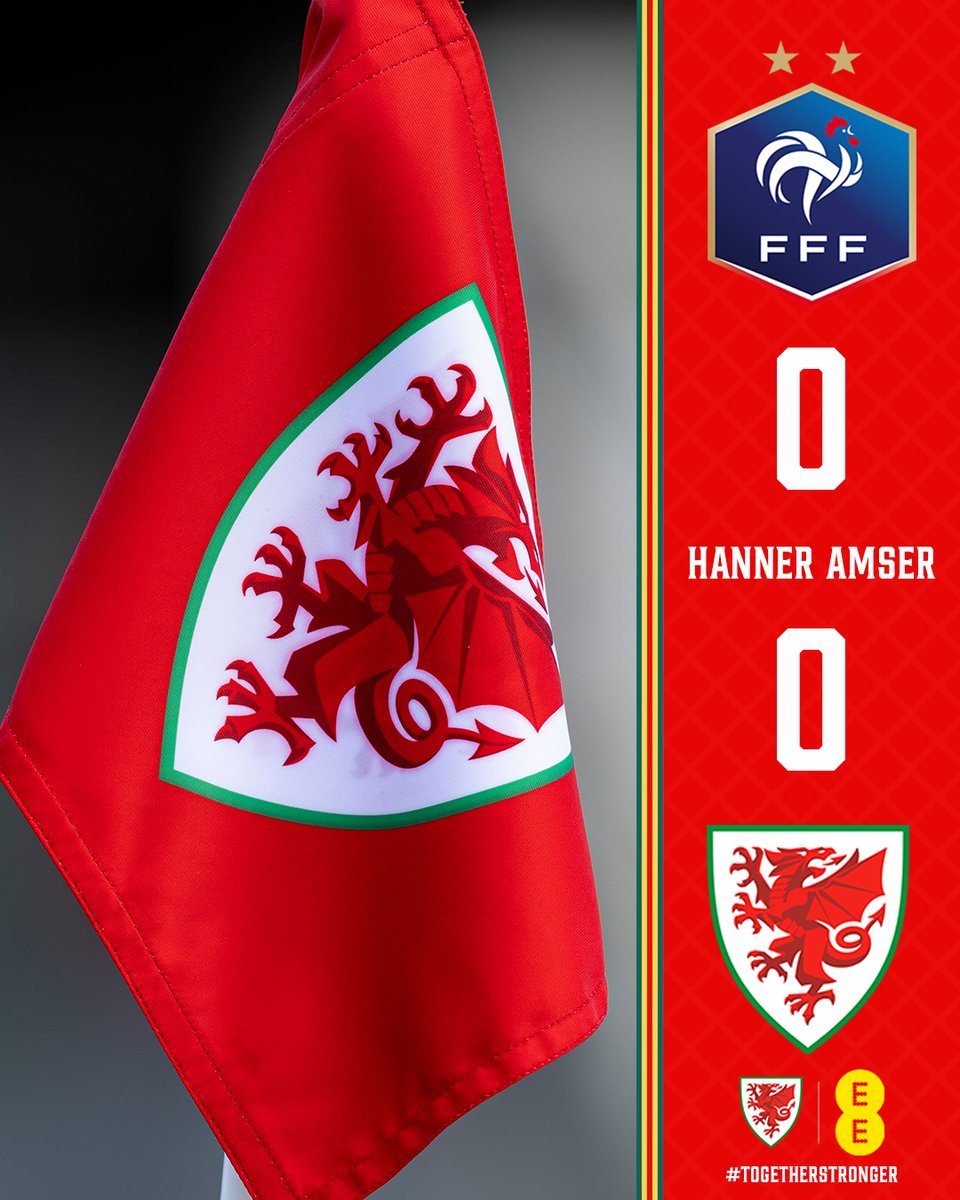 Cymru's tweet photo. ⏰ HT | 🇫🇷 0-0 🏴󠁧󠁢󠁷󠁬󠁳󠁿

Goalless at the break.

#TogetherStronger https://t.co/iFVrf6suRK