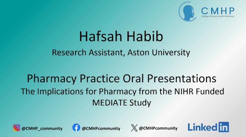 @RichardKeers <a href="/PharMED_/">PharMED</a> <a href="/Hafsah_Habib/">Hafsah Habib</a> <a href="/AstonUniversity/">Aston University</a> <a href="/DrJoHowe/">Jo Howe</a> <a href="/Prof_Ian_M/">Professor Ian Maidment</a> <a href="/CMHPCommunity/">CMHP</a>