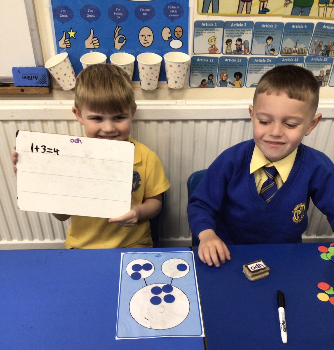StMaryB17's tweet photo. This week in #Maths, #Y1F have been using part-whole models and counters to help them add! They have also been writing number sentences to match their representations. https://t.co/emRu15ikvp