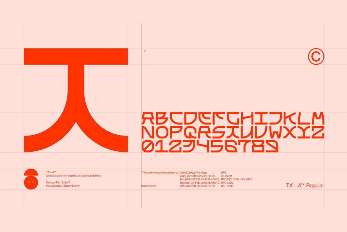Behance's tweet photo. TX—A™ by Tommy Øberg is a monospaced display font featuring sharp edges and satisfying smooth curves — available for download on #Behance > https://t.co/RCHE1ujAeK https://t.co/TmXKtvJXKD