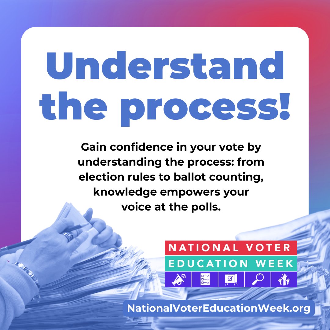 Interested in learning more about how the voting process works? Explore trusted resources like your state election office or local officials to get the facts. Let’s empower ourselves to vote confidently! Get the facts bit.ly/4dQcumY #NationalVoterEducationWeek