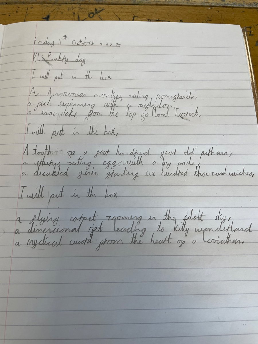 IramFaz's tweet photo. A selection of KS2 poems from today @FevershamSchool #poetry day
#MagicBox #PleaseMrsButler 
@authorfy @MichaelRosenYes @LiftSchools @CNicholson_Edu @chrisdysonHT @WritingRocks_17 https://t.co/TTpbdrdk4I