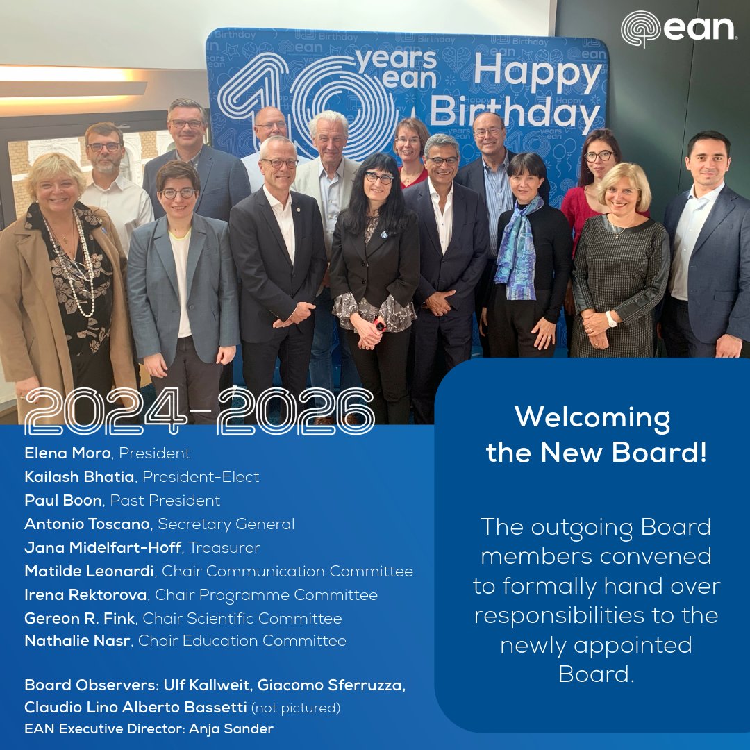 Today, we passed the baton to our new EAN Board members! A heartfelt thanks to our outgoing members for their dedication. 

Here’s to new beginnings and advancing neurological excellence across Europe and beyond! 🎉

#EANBoard #EANeurology #Neurology #BrainHealth #Collaboration