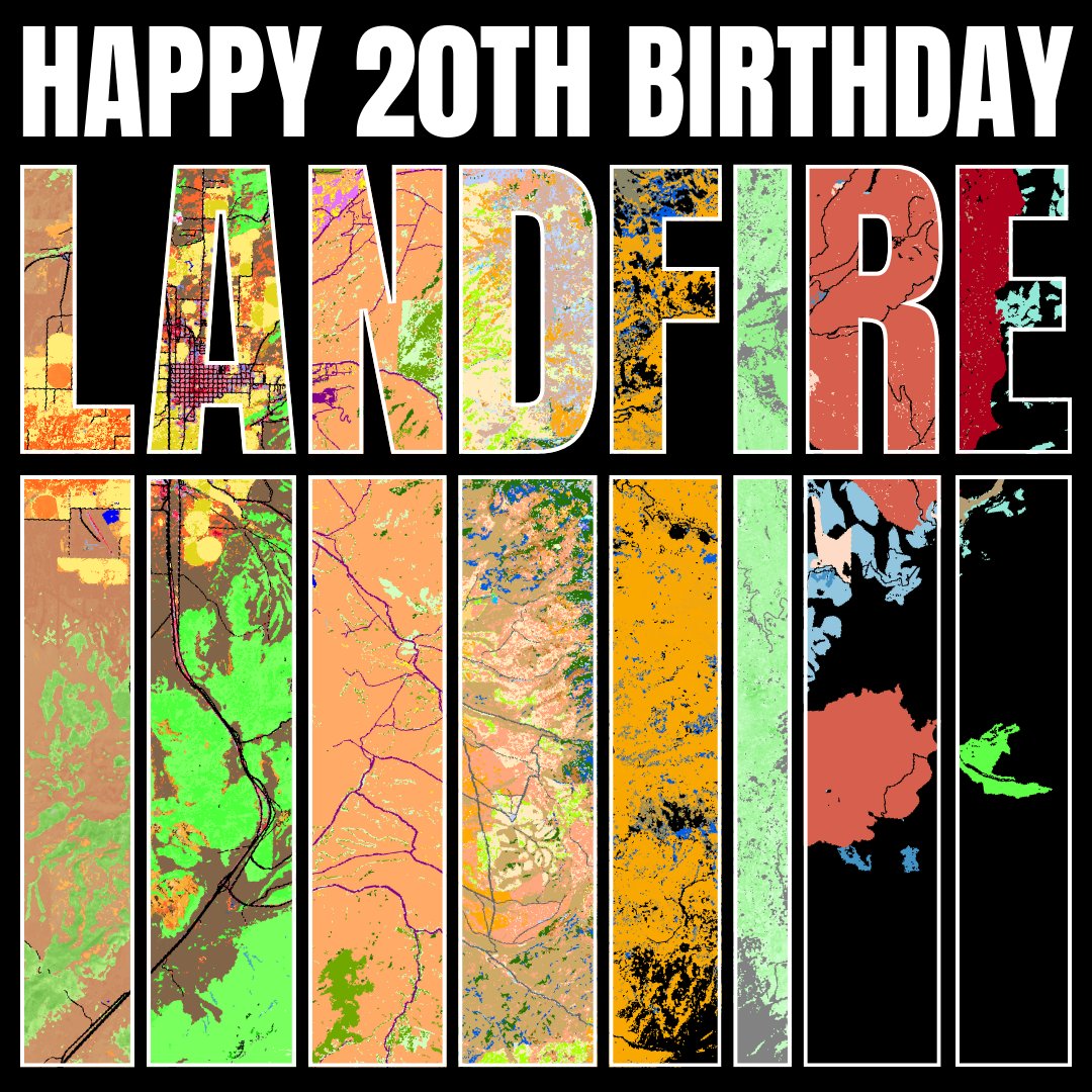 USGS_EROS's tweet photo. #LANDFIRE is celebrating 20 years of #AppliedScience! Over the years, this program has evolved to include a set of more than 25 data layers that are critical in supporting fire and resource management across the US and its territories. Learn more here: https://t.co/mhMN6Qg9TK https://t.co/6eB5ROiN4o