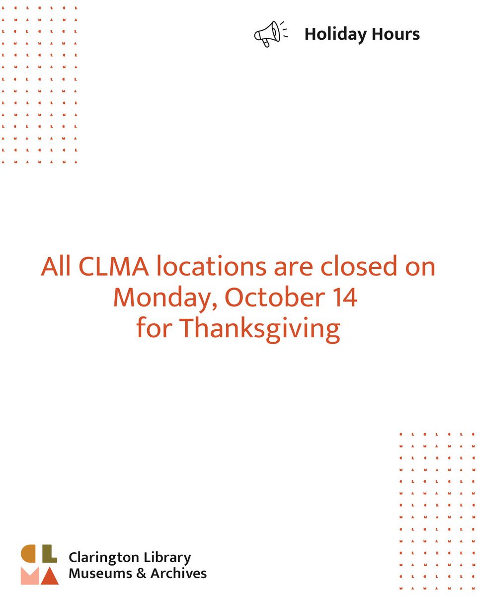 📣 Holiday Hours: All CLMA locations will be closed on Monday, September 30 for National Day for Truth and Reconciliation.
...................
Virtual services are available anytime at cplma.ca!