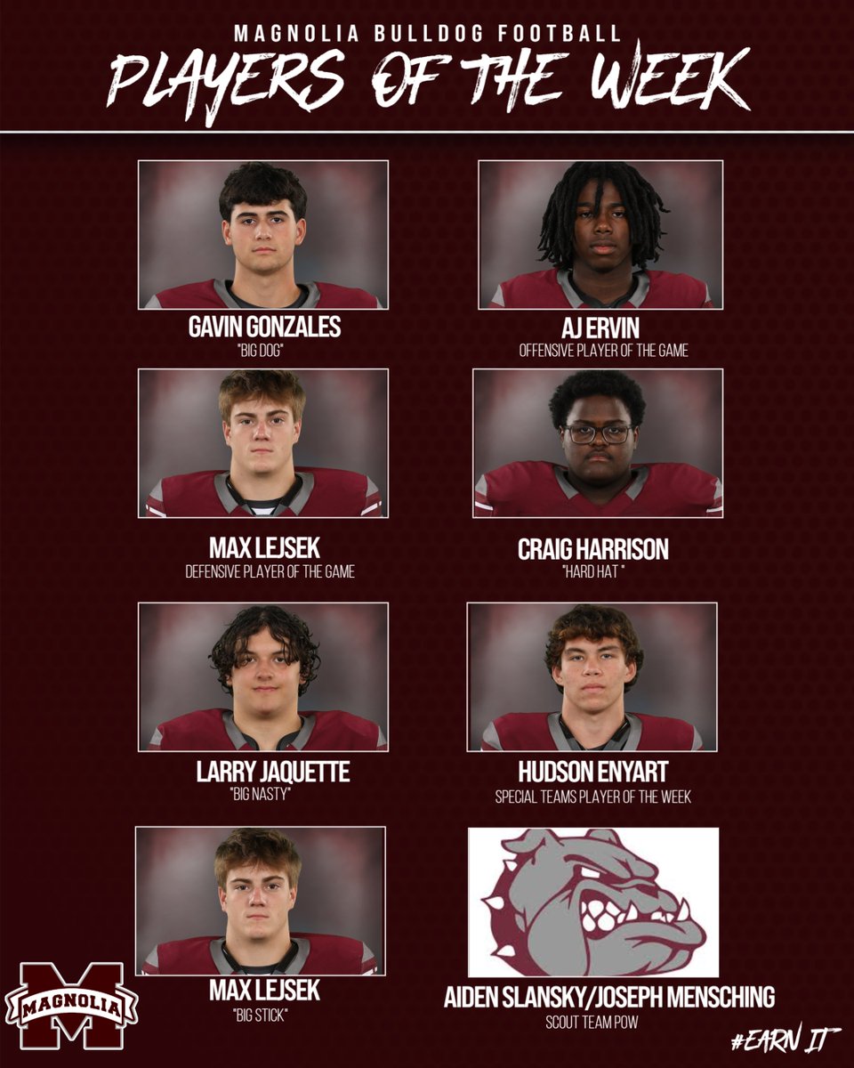 Magnolia Bulldogs Football (@dogfootball) on Twitter photo Congrats to the players of the week in the win over Klein Forest. Great job fellas. GO DOGS!!! #EarnedIt <a href="/MagISDAthletics/">Magnolia ISD Athletics</a> <a href="/MagnoliaHighTX/">Magnolia High School</a> Congrats to the players of the week in the win over Klein Forest. Great job fellas. GO DOGS!!! #EarnedIt <a href="/MagISDAthletics/">Magnolia ISD Athletics</a> <a href="/MagnoliaHighTX/">Magnolia High School</a>